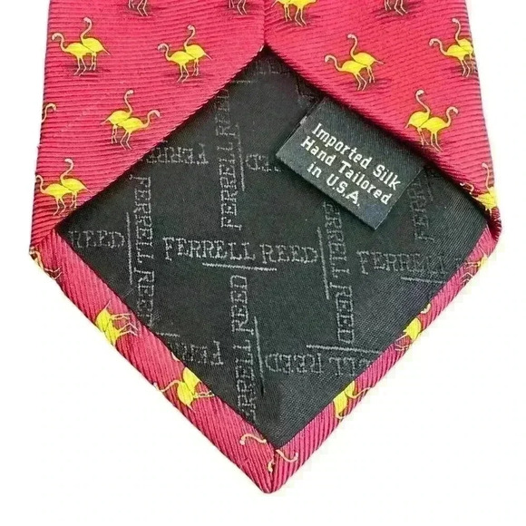 Ferrell Reed Silk Red Tie -Golden Flamingo Print - Imported Silk - Hand Tailored - Picture 4 of 5